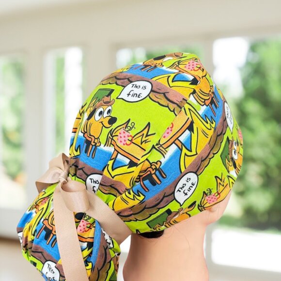 This Is FIne~ Ponytail Style Scrub Cap, Unisex Nurse Cap, MD, PA, CNA - Picture 2 of 4